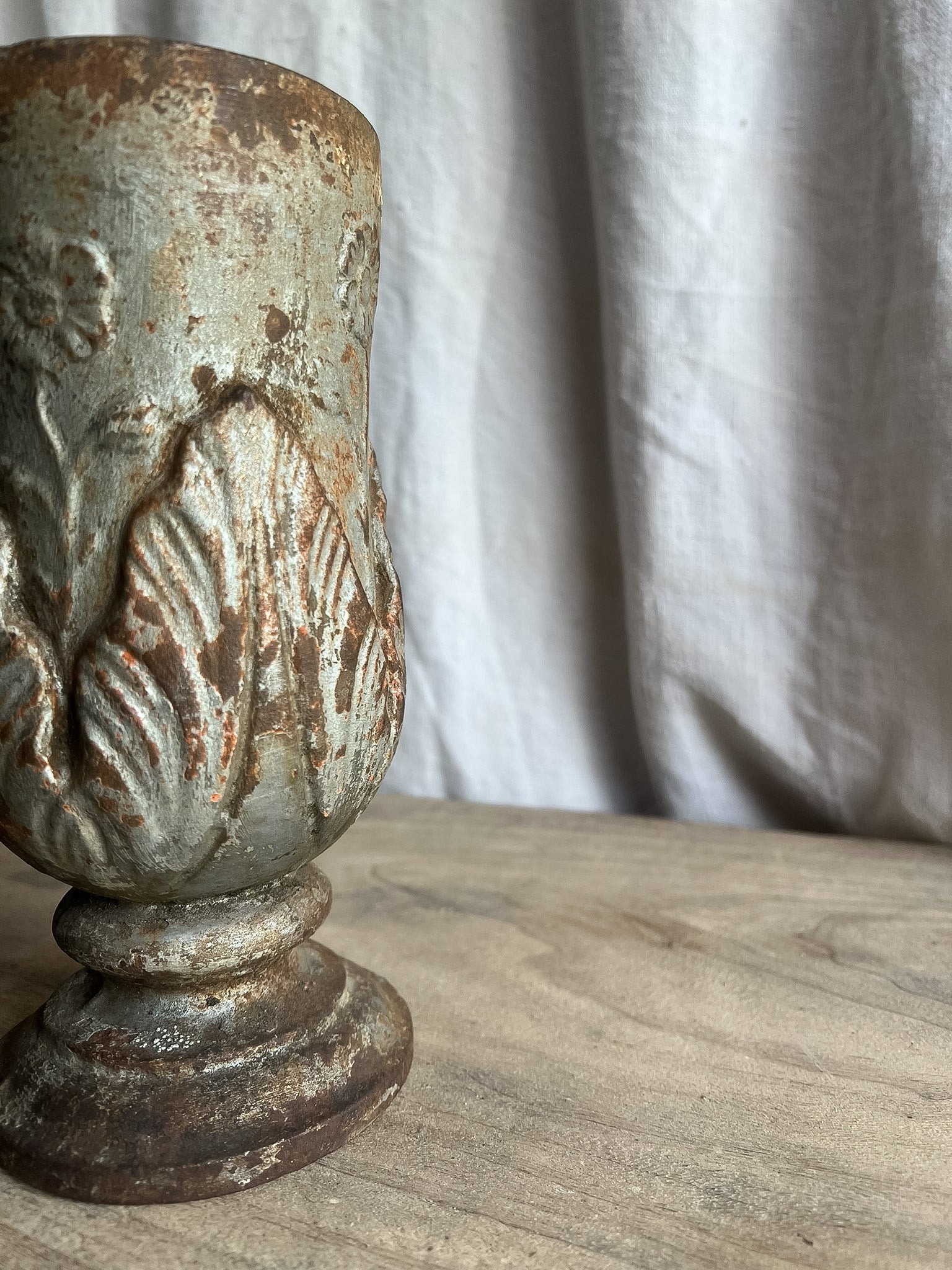Cast Iron Cemetery Vase with Floral Relief