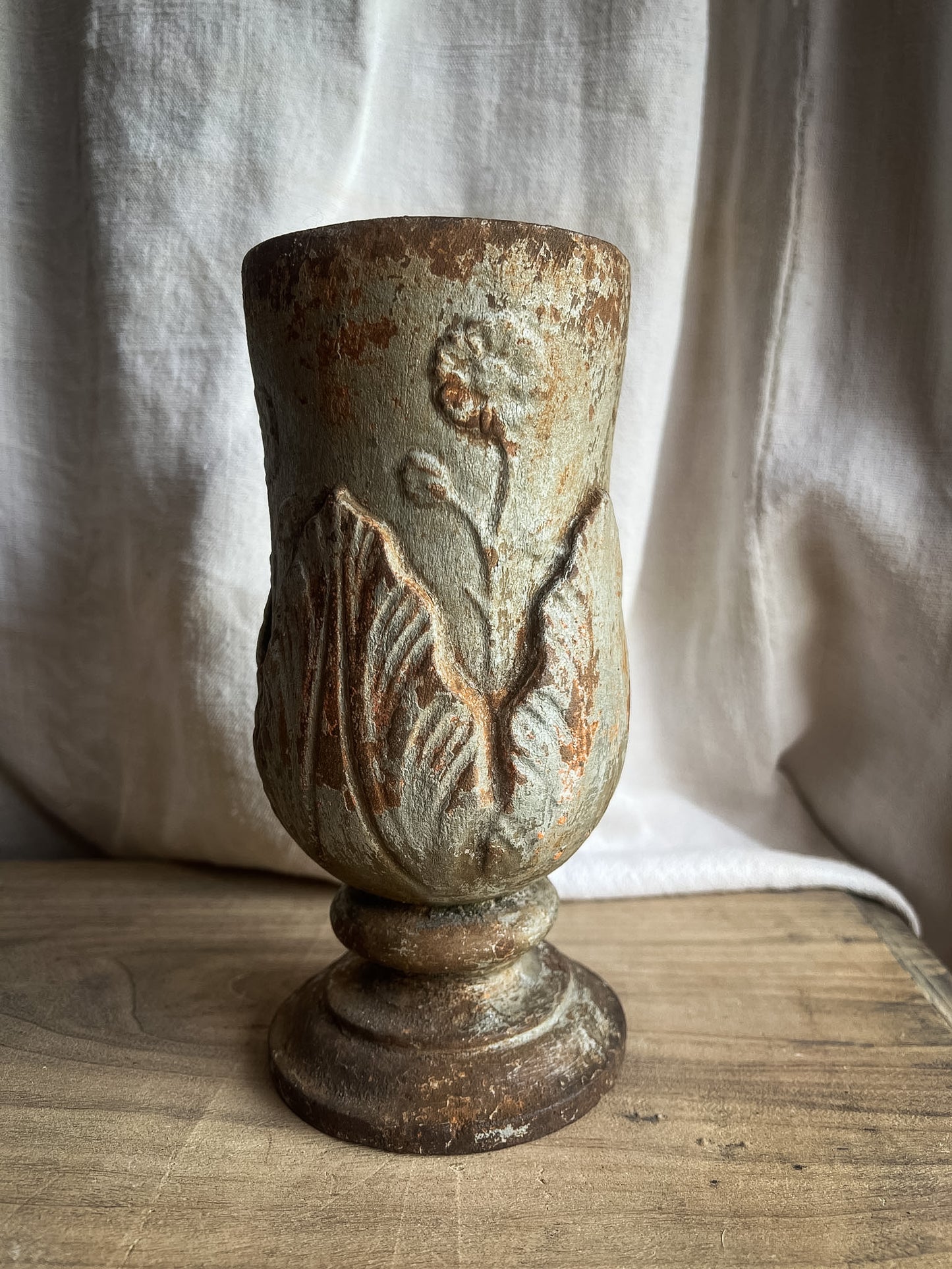 Cast Iron Cemetery Vase with Floral Relief