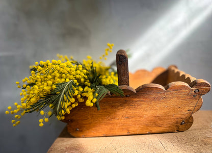 Rustic Handcrafted Scalloped Wooden Basket with Handle