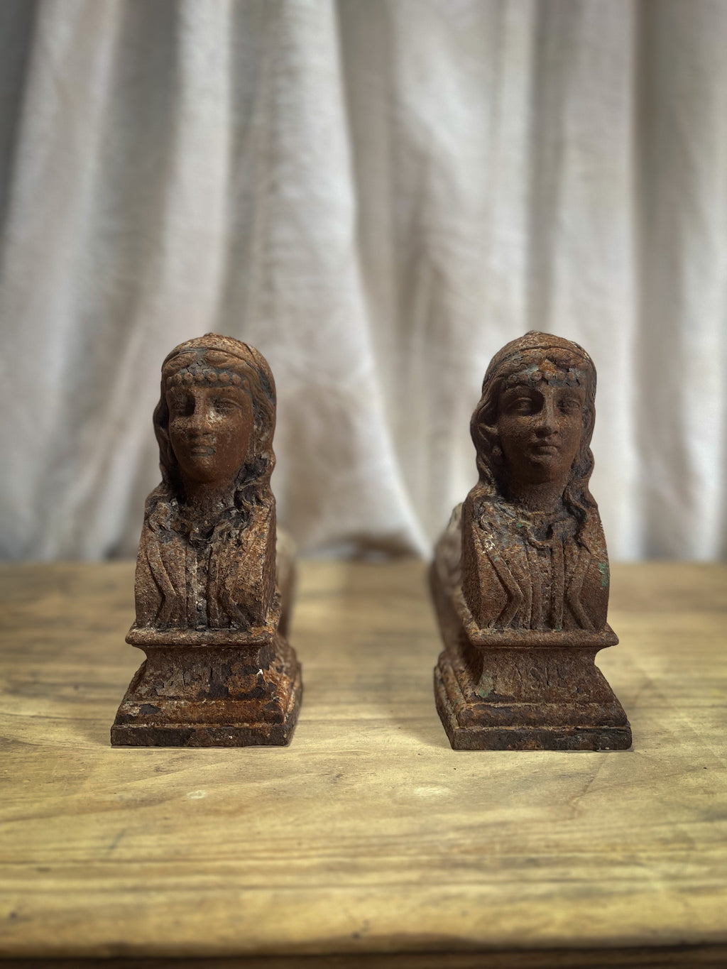French Cast Iron Figural Andirons (Chenets) — Pair