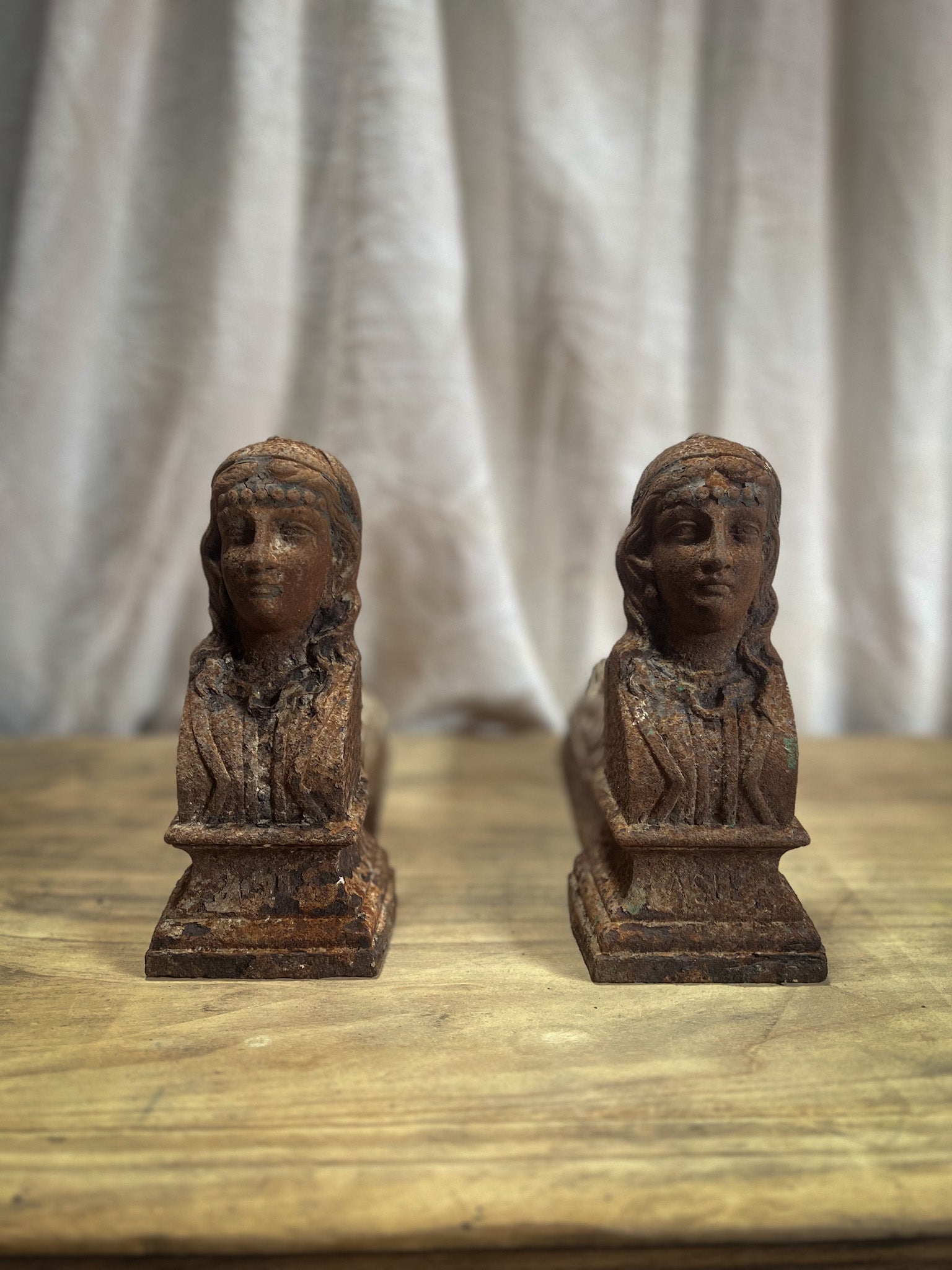 French Cast Iron Figural Andirons (Chenets) — Pair