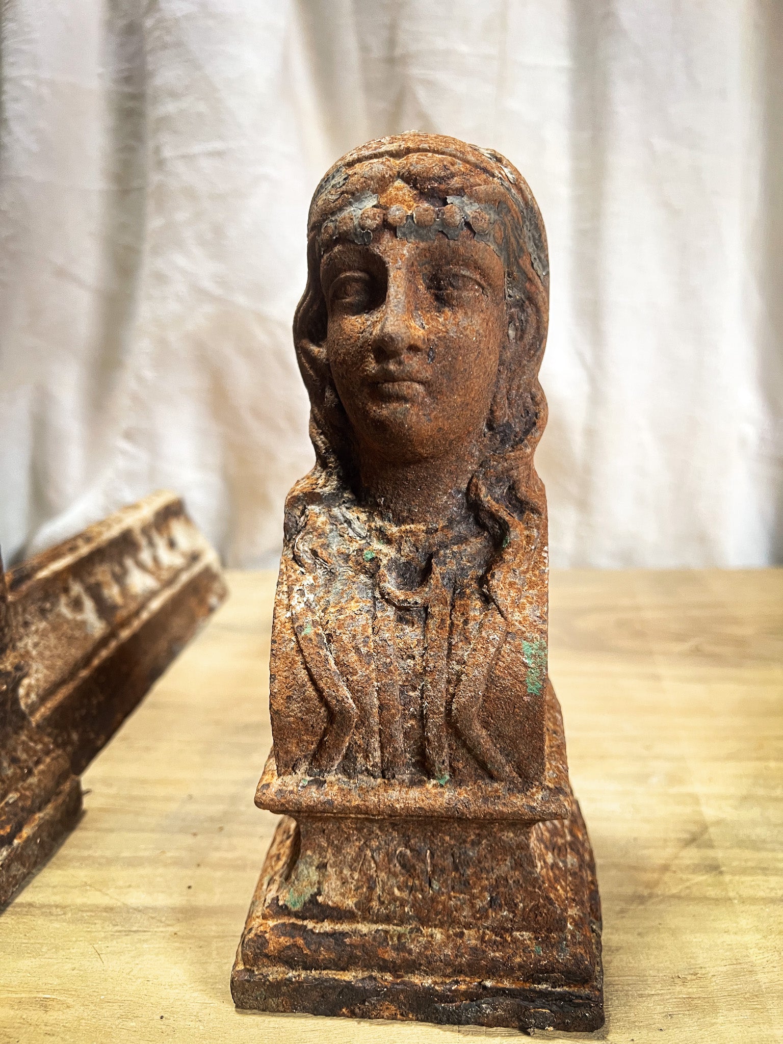 French Cast Iron Figural Andirons (Chenets) — Pair