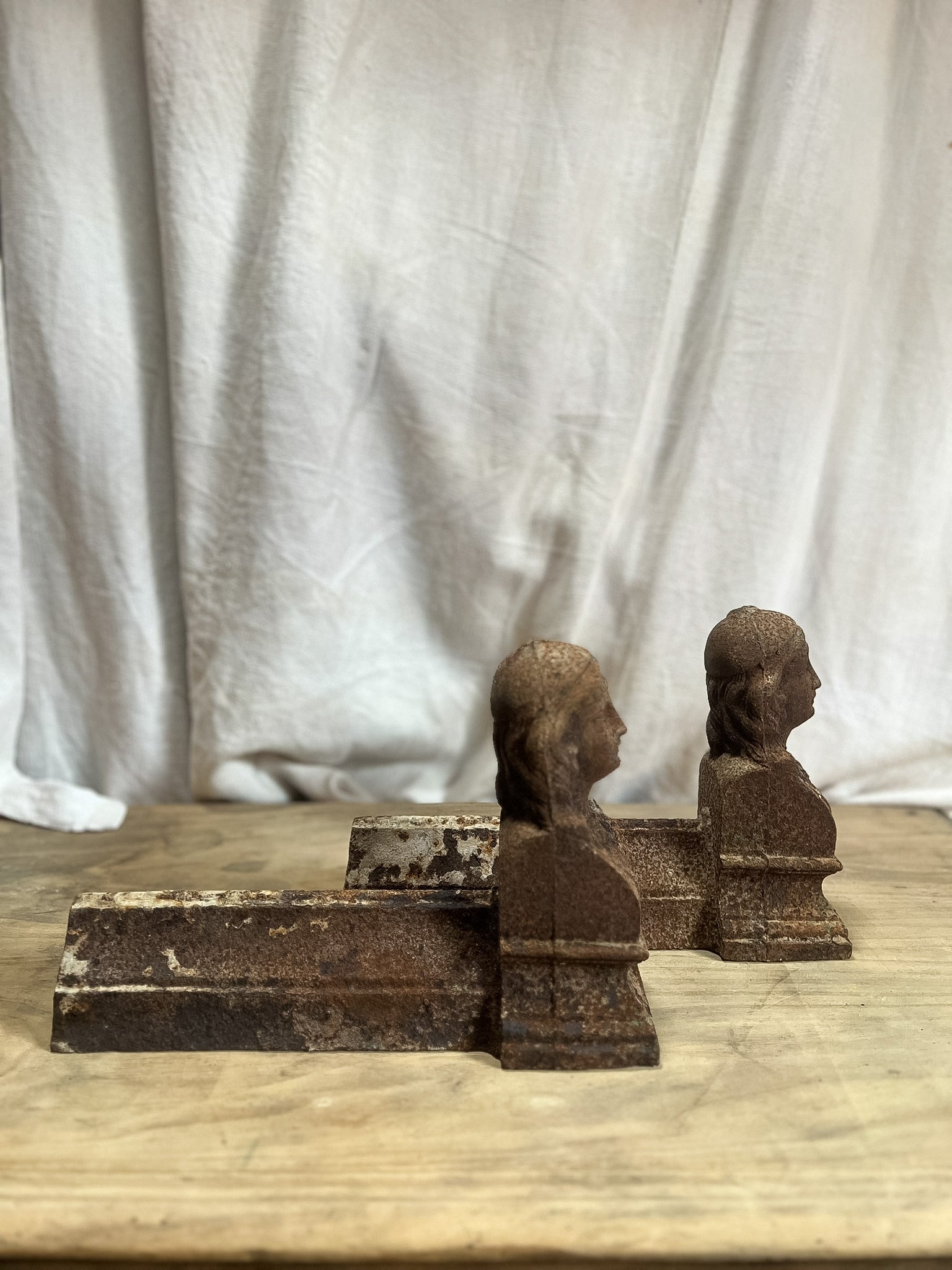 French Cast Iron Figural Andirons (Chenets) — Pair