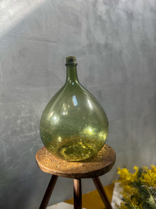 French  Large Green Glass Dame Jeanne