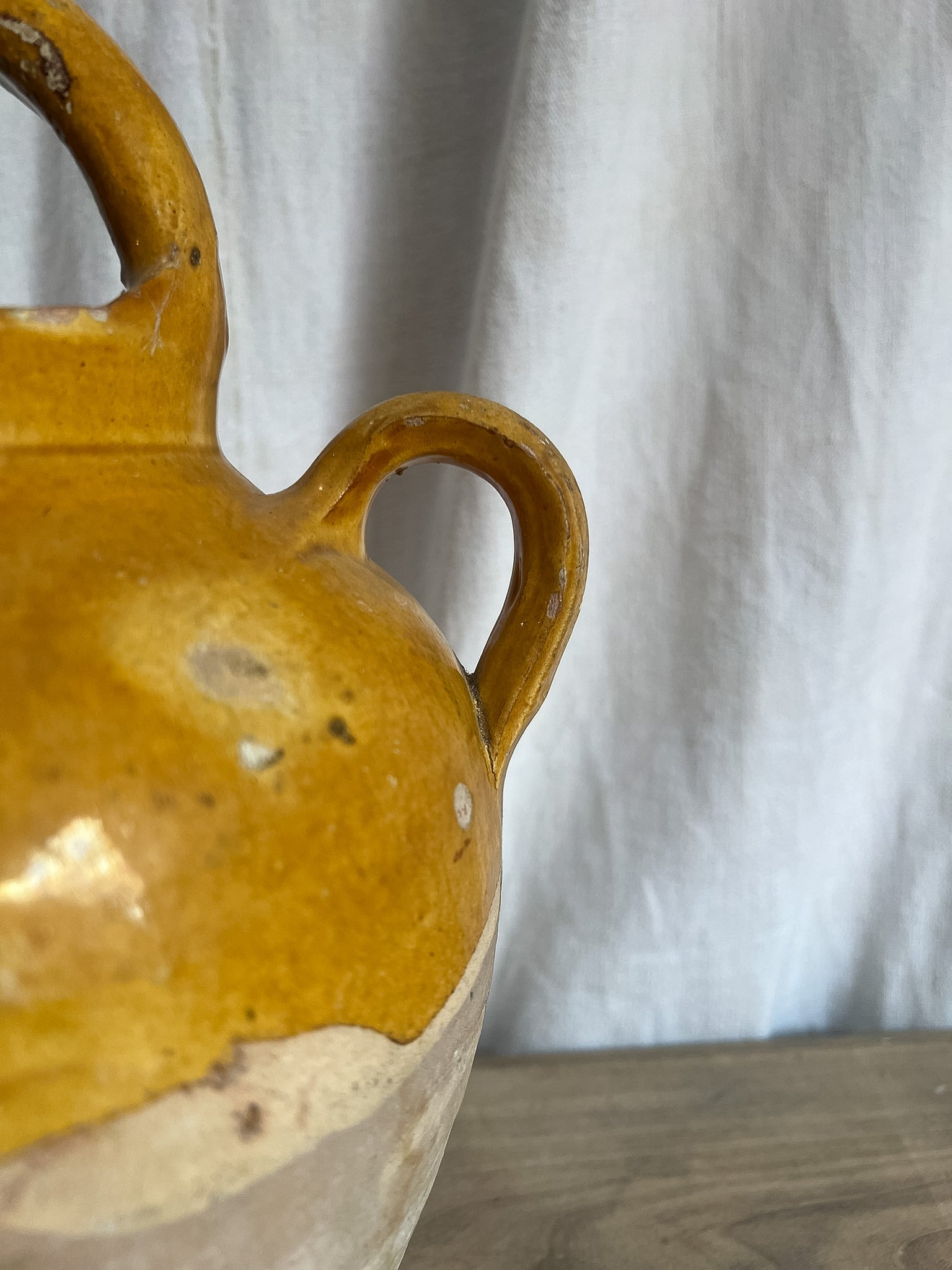 Large Ochre Glazed Terracotta Water Jug (Cruche / Gargoulette) — 19th–Early 20th C.