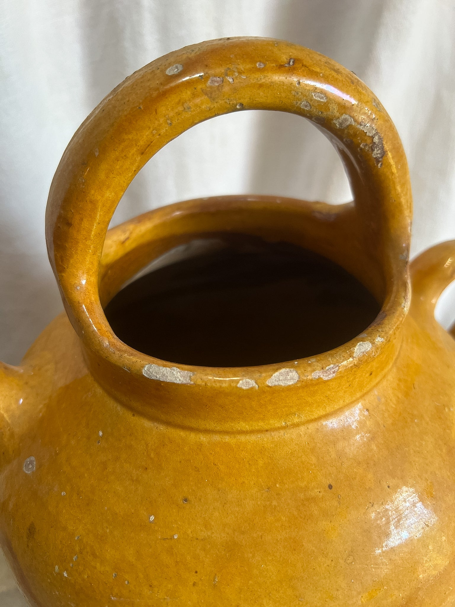 Large Ochre Glazed Terracotta Water Jug (Cruche / Gargoulette) — 19th–Early 20th C.