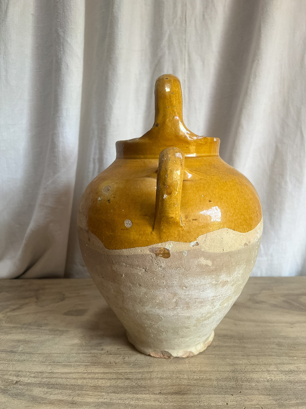 Large Ochre Glazed Terracotta Water Jug (Cruche / Gargoulette) — 19th–Early 20th C.