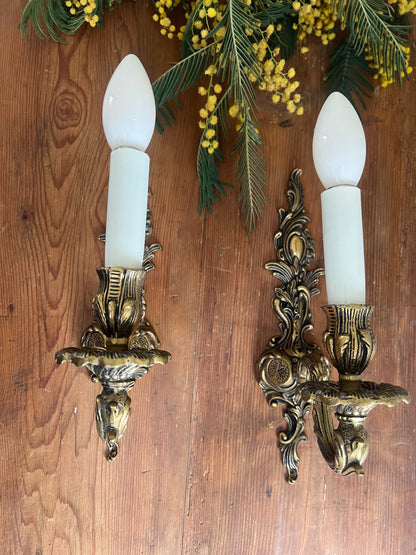 Traditional French Brass Wall Sconces – Late 19th/Early 20th Century