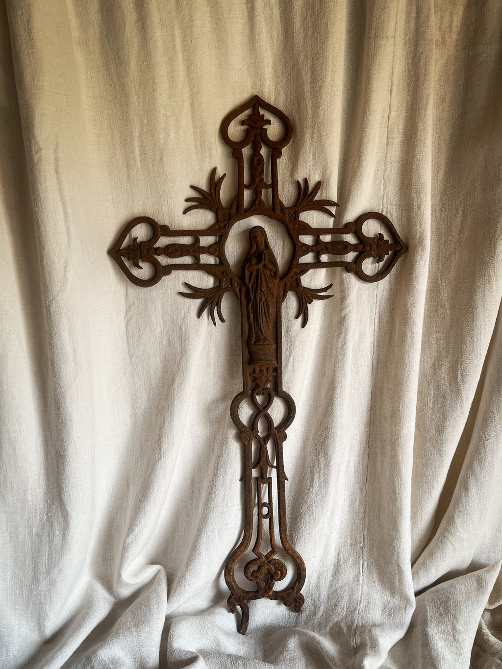 Cast Iron Cemetery Cross with Virgin Mary — French, 19th Century