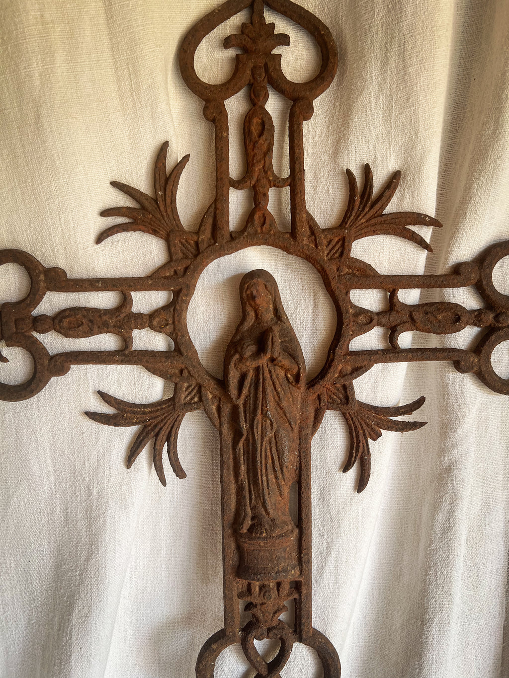 Cast Iron Cemetery Cross with Virgin Mary — French, 19th Century