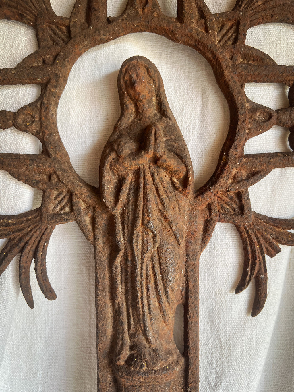 Cast Iron Cemetery Cross with Virgin Mary — French, 19th Century