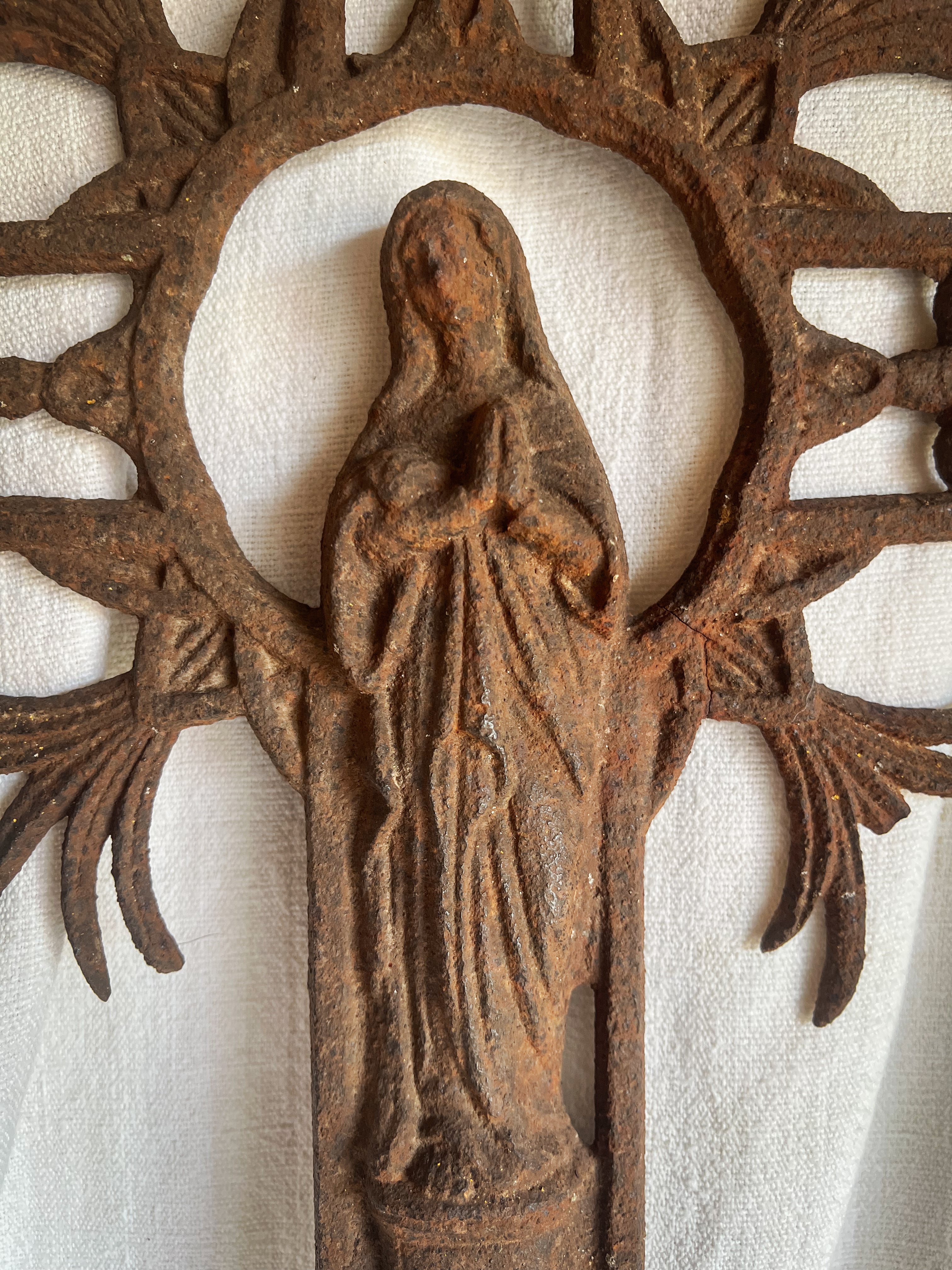 Cast Iron Cemetery Cross with Virgin Mary — French, 19th Century