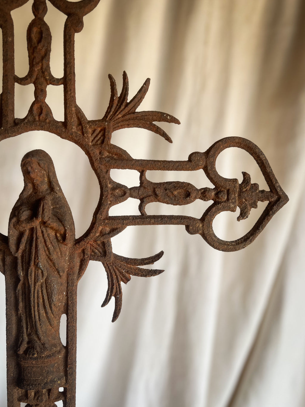 Cast Iron Cemetery Cross with Virgin Mary — French, 19th Century