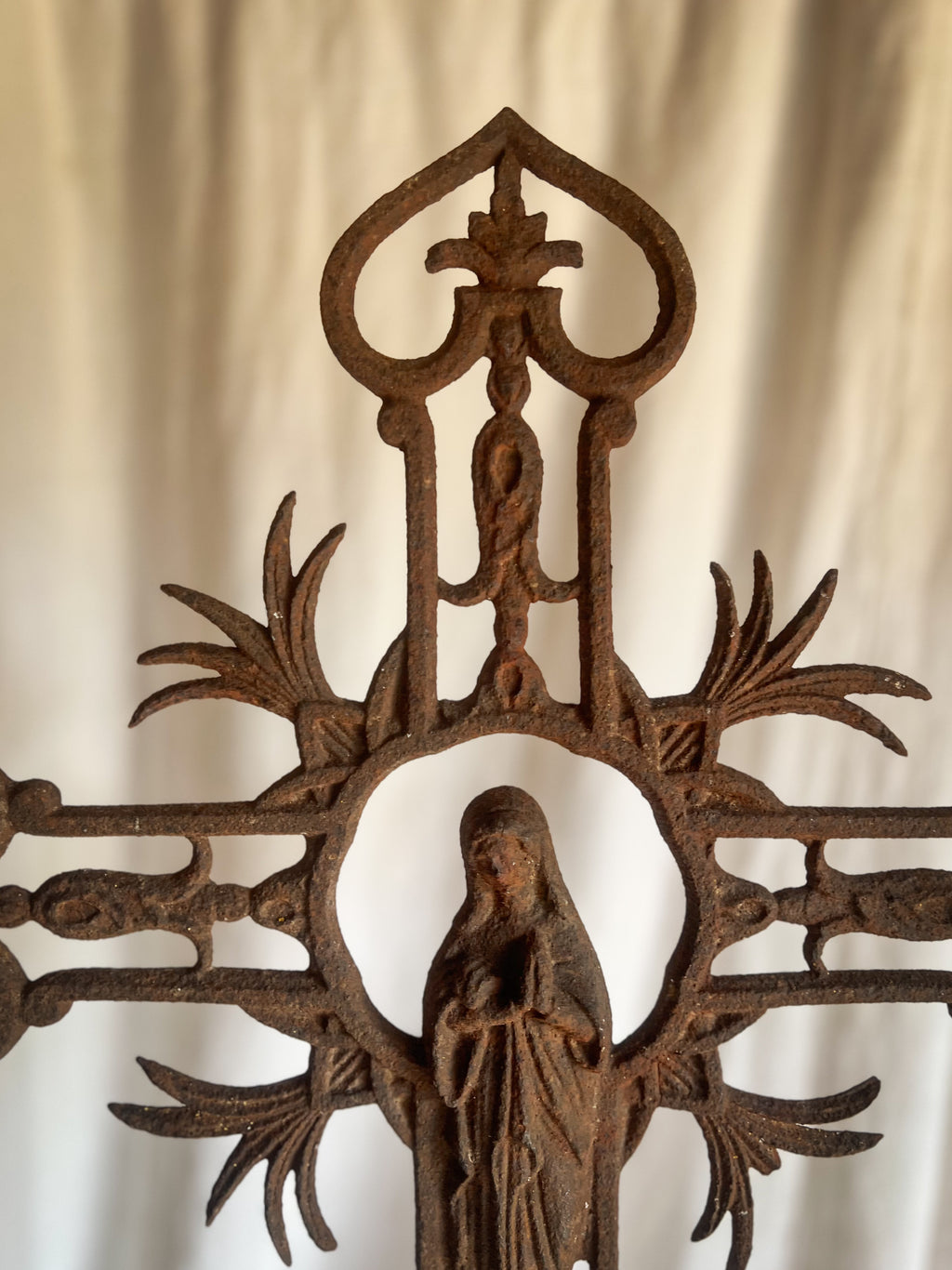 Cast Iron Cemetery Cross with Virgin Mary — French, 19th Century