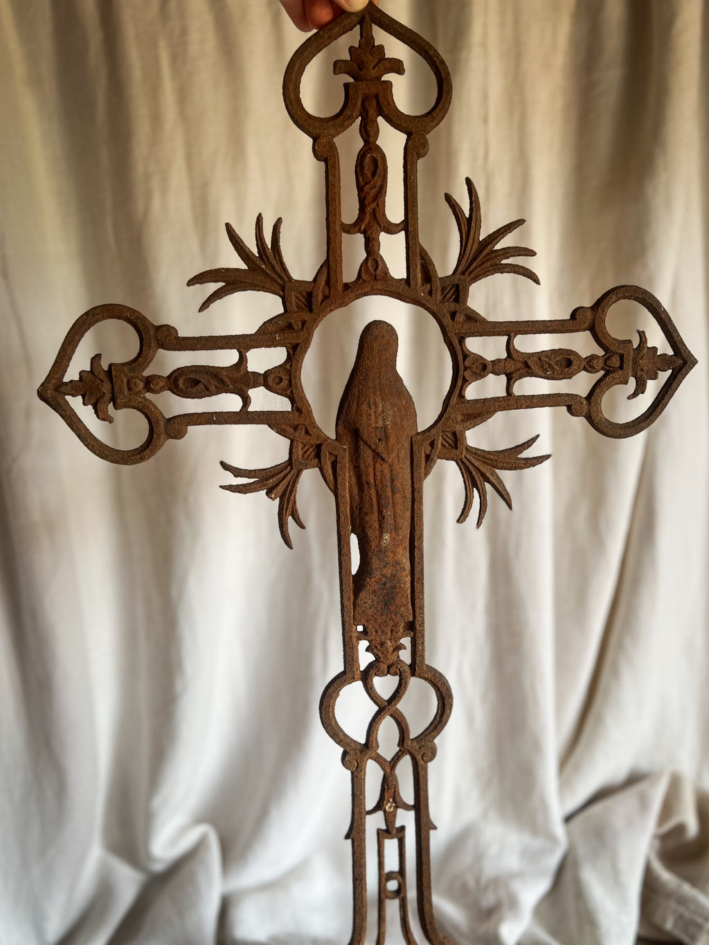 Cast Iron Cemetery Cross with Virgin Mary — French, 19th Century