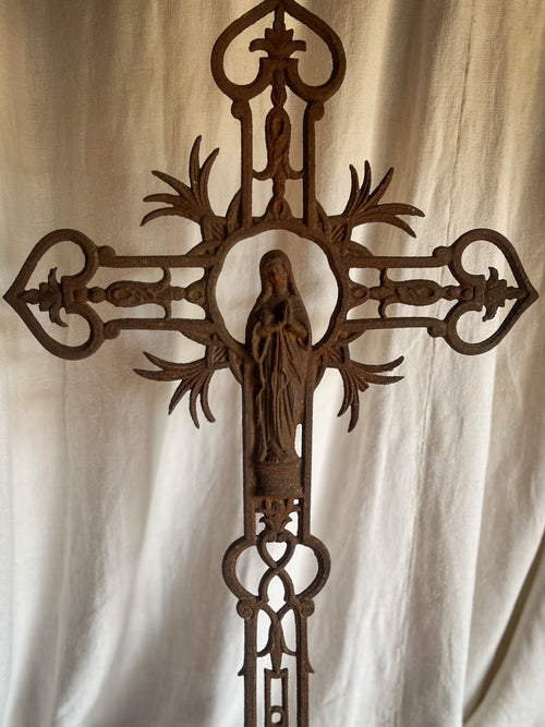 Cast Iron Cemetery Cross with Virgin Mary — French, 19th Century