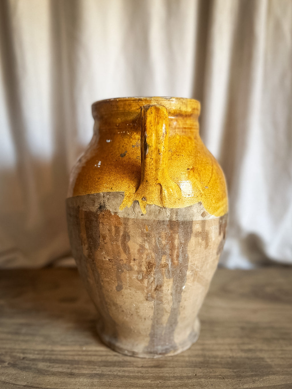 Glazed Terracotta Amphora with Green Splash — Italian