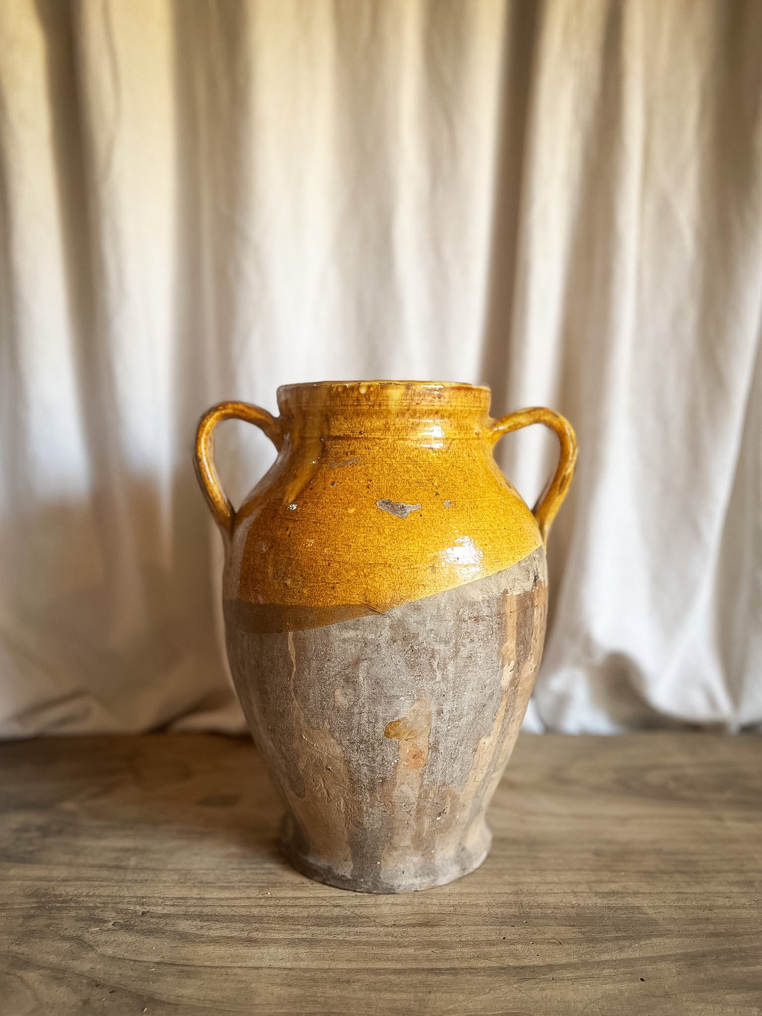 Glazed Terracotta Amphora with Green Splash — Italian
