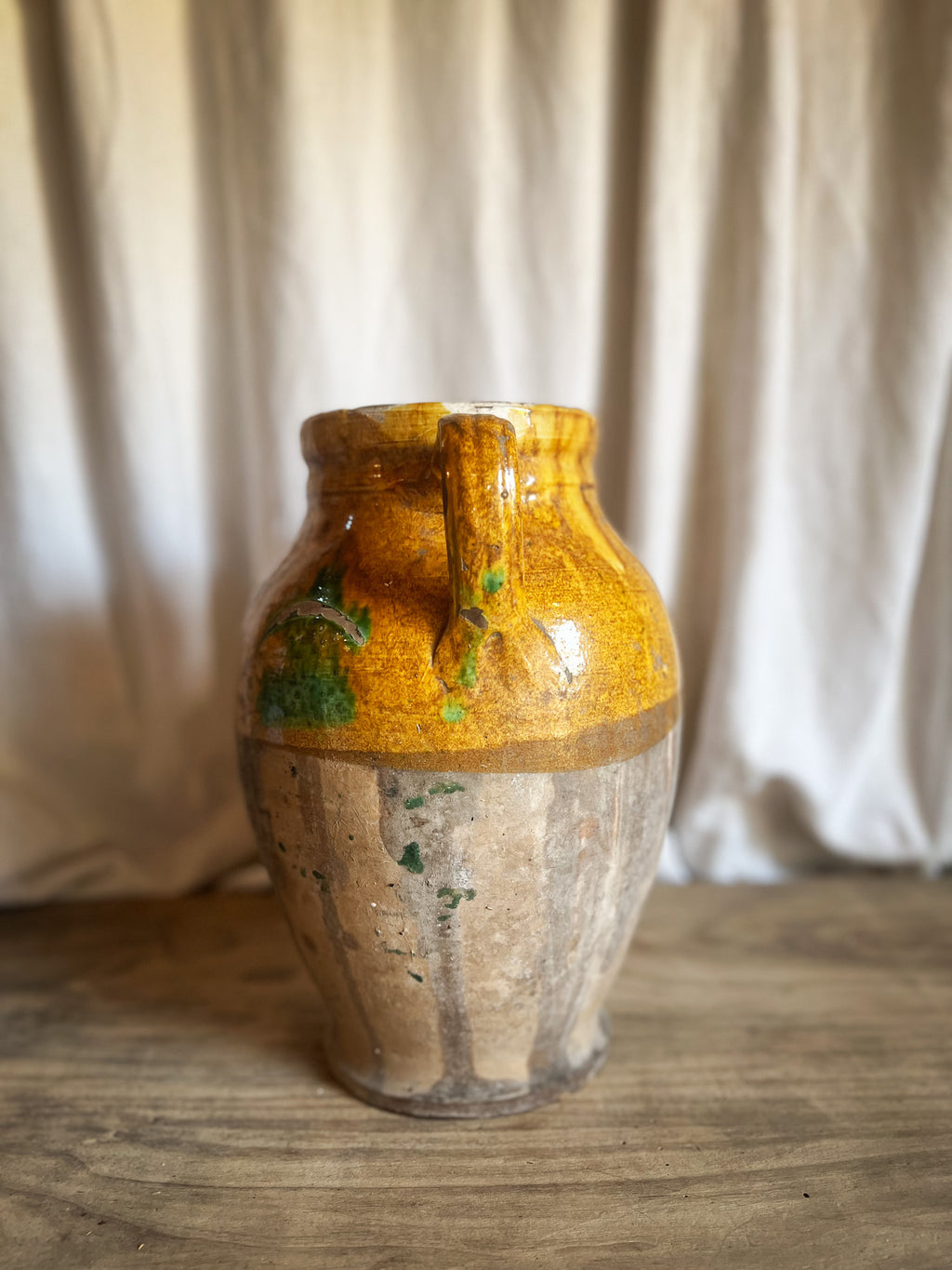 Glazed Terracotta Amphora with Green Splash — Italian
