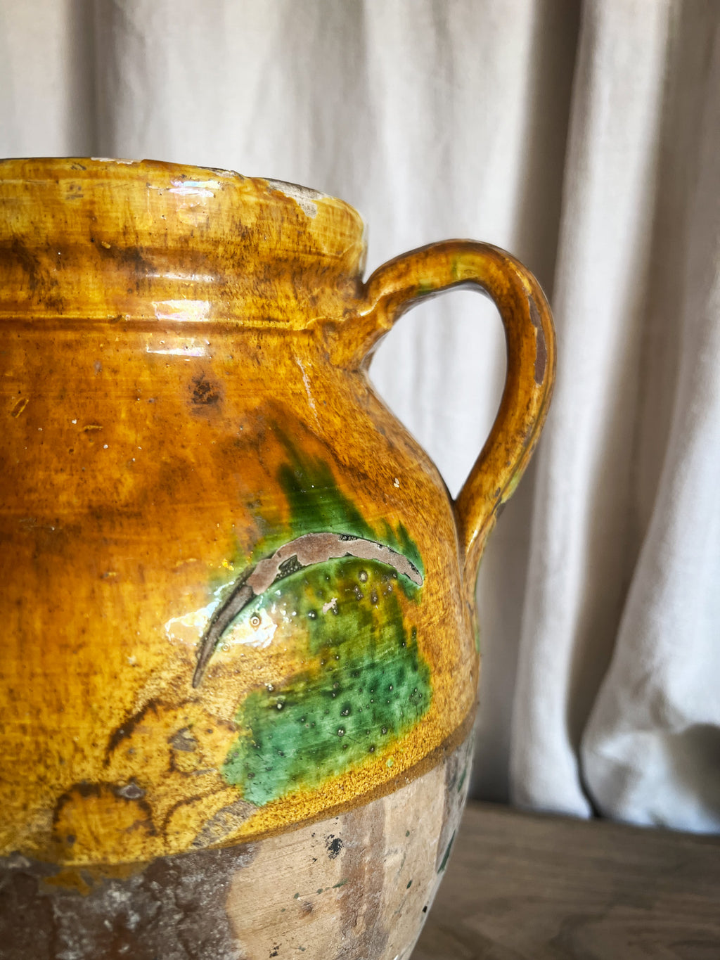 Glazed Terracotta Amphora with Green Splash — Italian