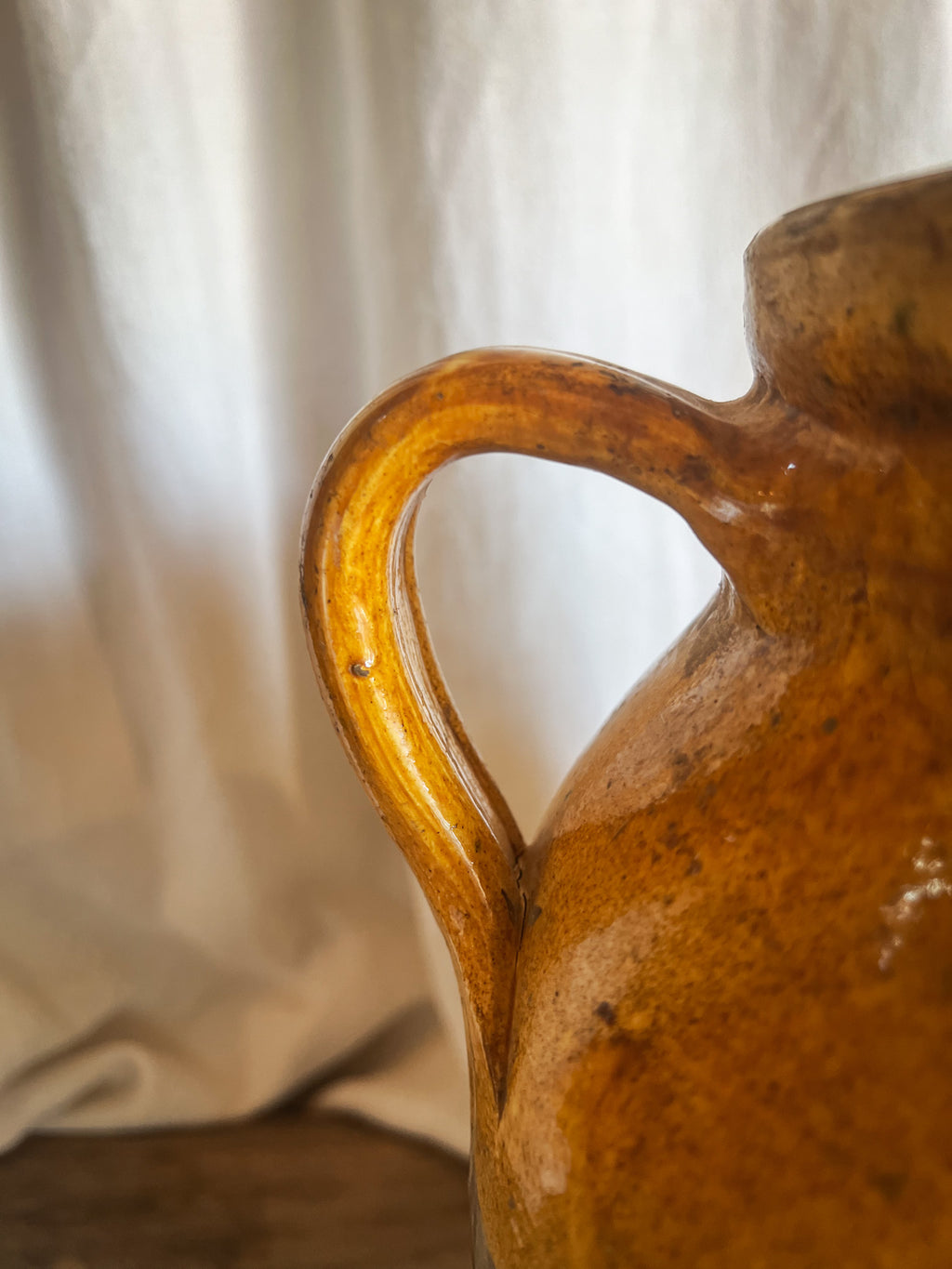 Glazed Terracotta Amphora with Green Splash — Italian