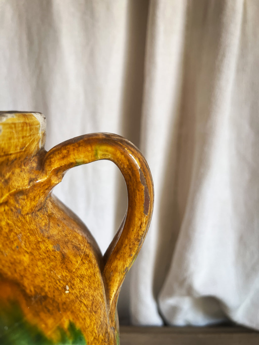 Glazed Terracotta Amphora with Green Splash — Italian