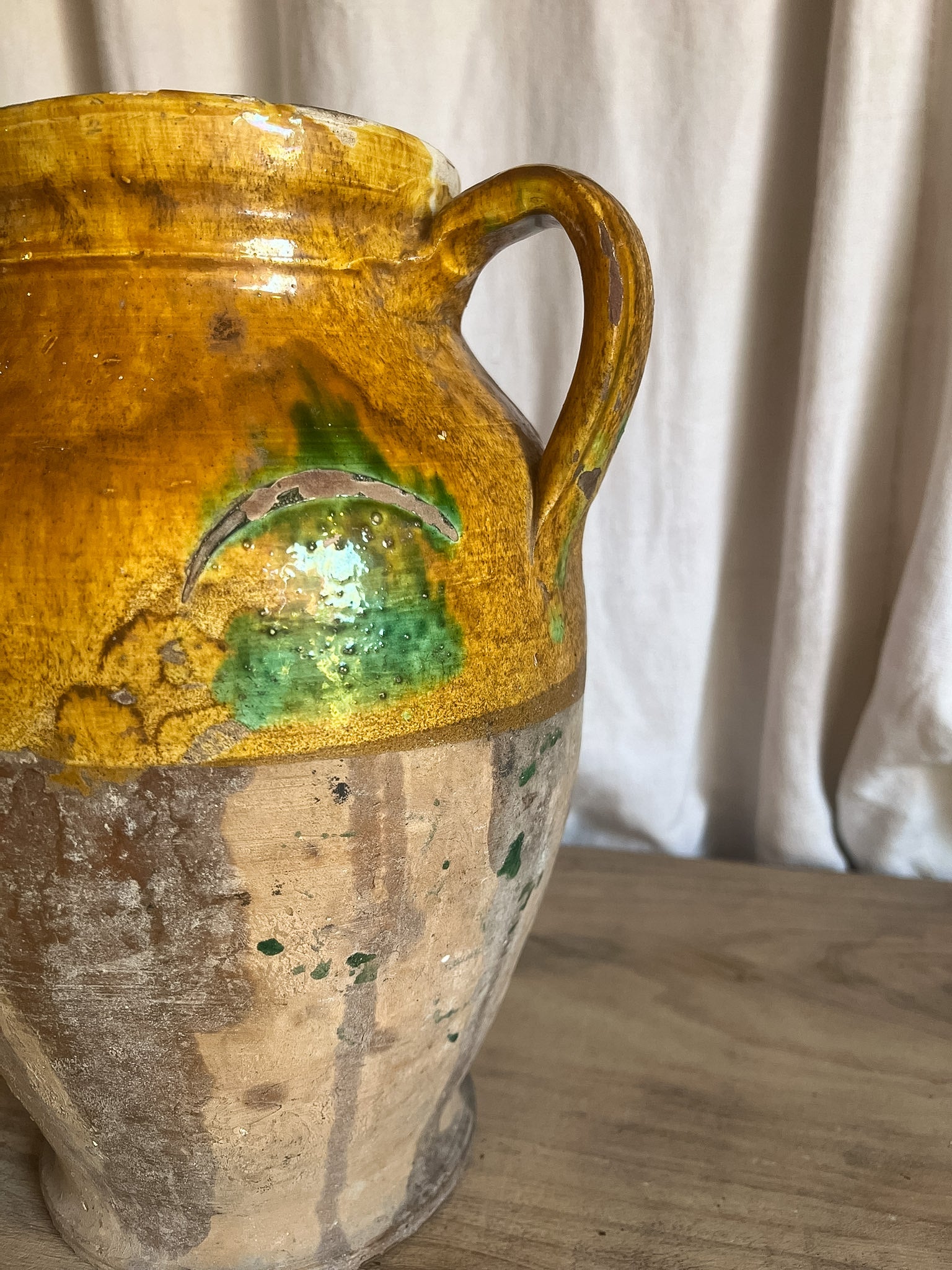 Glazed Terracotta Amphora with Green Splash — Italian