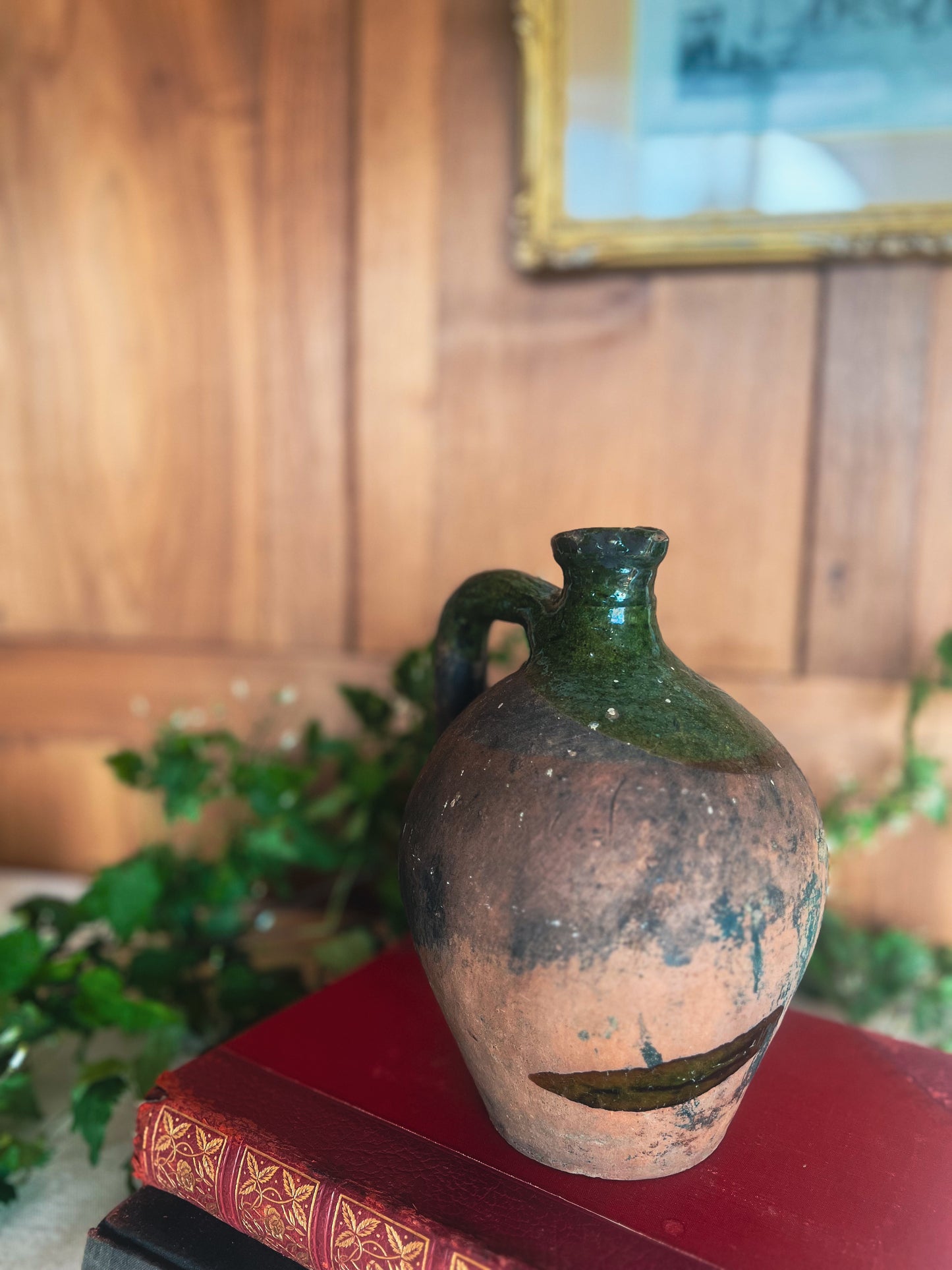 Green Glaze Pottery Pitcher - 18th Century