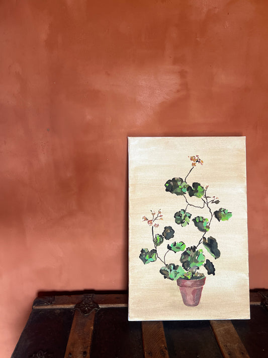 Original Painting on Canvas "Geranium in Pot"