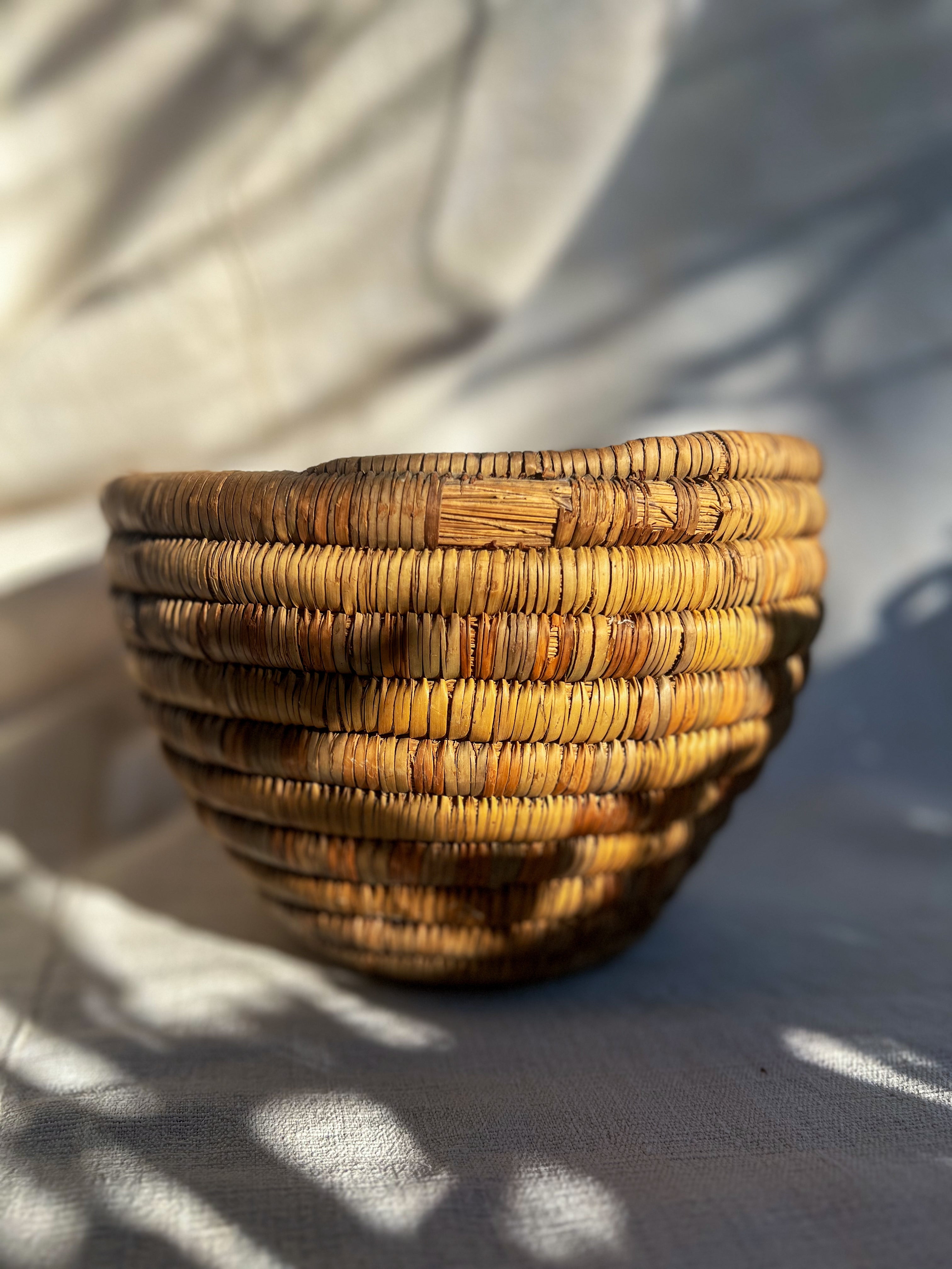 Hand Coiled Straw Basket