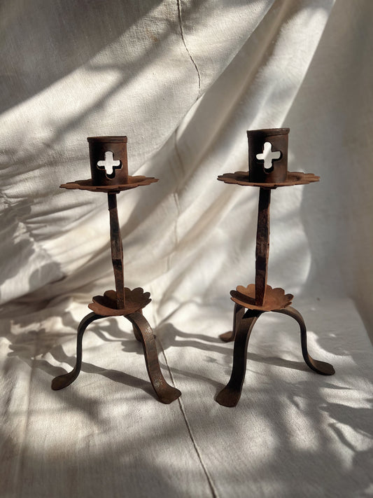 Hand-Forged Iron Gothic Candle Holders