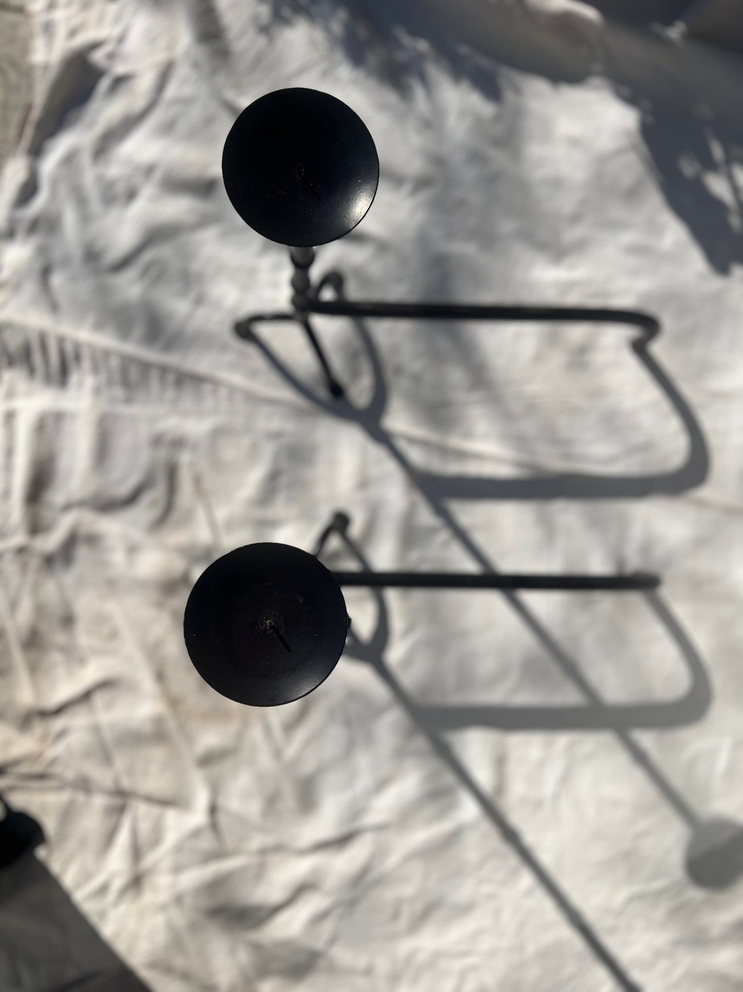 Pair of French Andirons Hand-Forged Iron Candleholders