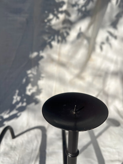 Pair of French Andirons Hand-Forged Iron Candleholders