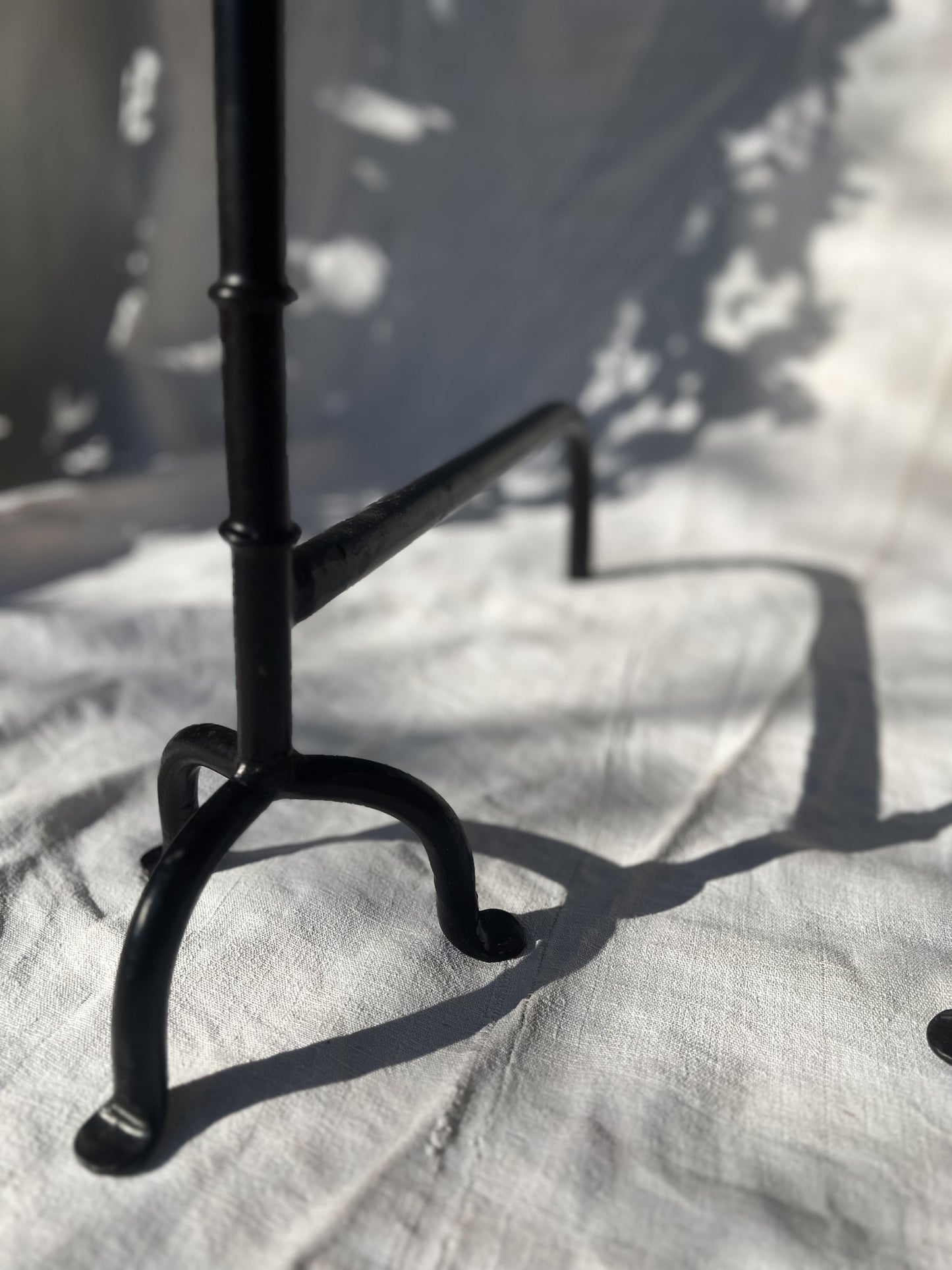 Pair of French Andirons Hand-Forged Iron Candleholders
