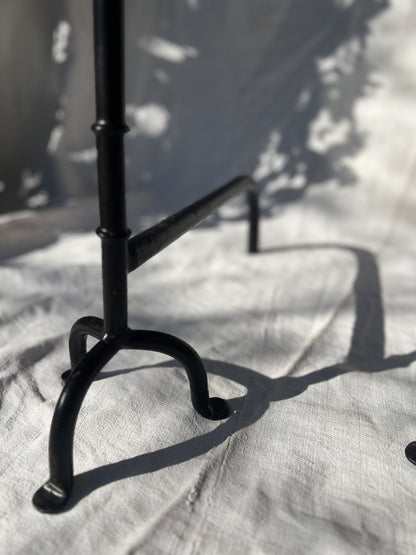 Pair of French Andirons Hand-Forged Iron Candleholders